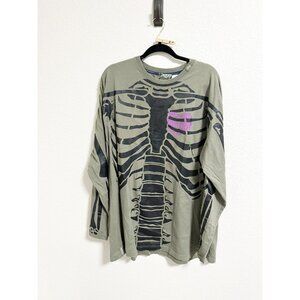 LRG Dead Serious Skeleton Rib Cage Long Sleeve Graphic T Shirt Green Size 2XL